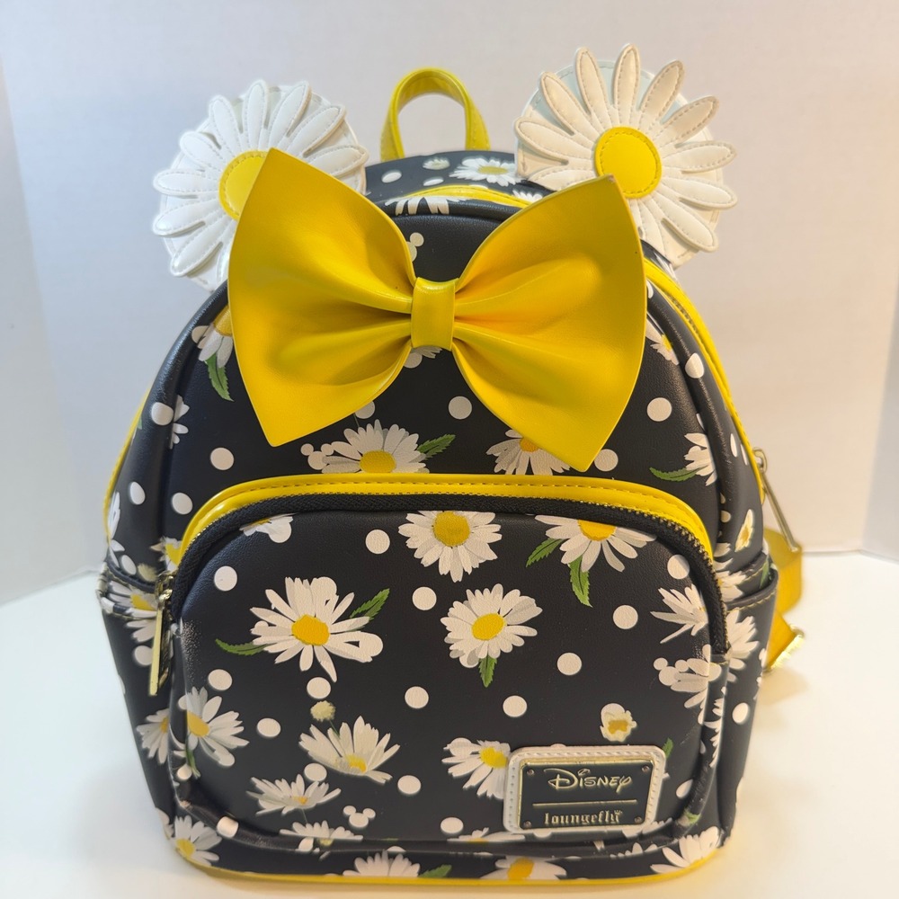 Loungefly Mini Backpack Disney Minnie Mouse Daisy Floral Black Yellow Bow READ